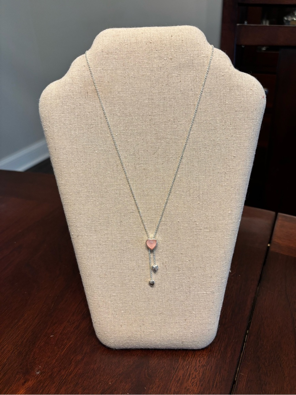 Silver Necklace with Pink Heart Pendant